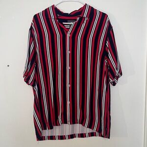 H&M NWOT Oversized Red and Navy Striped Casual Shirt